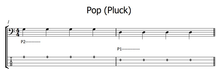 ejercicio de bajo para la técnica del pop o pluck en el slap bass