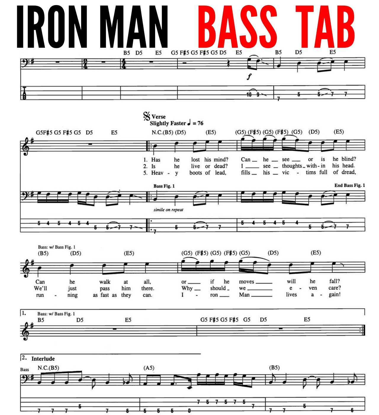 iron man black sabbath bass tabs