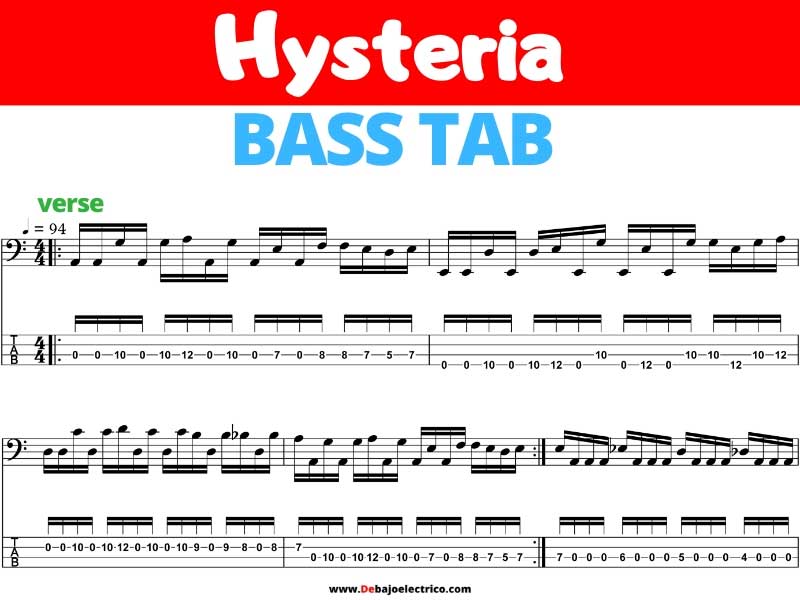 tablatura de bajo hystoria